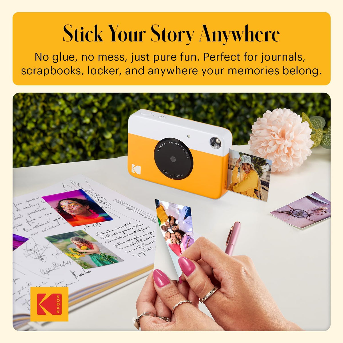 KODAK Printomatic Full-Color Instant Print Digital Camera, Zink 2x3" (5.1x7.5 cm) Sticky-Back Photo Paper, 5MP, Portable, Creative Fun Gift for Birthday, Christmas, Holiday, Yellow