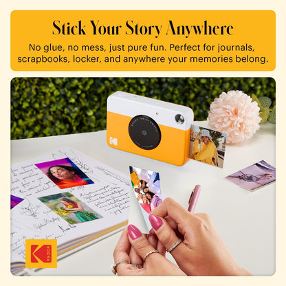KODAK Printomatic Full-Color Instant Print Digital Camera, Zink 2x3" (5.1x7.5 cm) Sticky-Back Photo Paper, 5MP, Portable, Creative Fun Gift for Birthday, Christmas, Holiday, Yellow