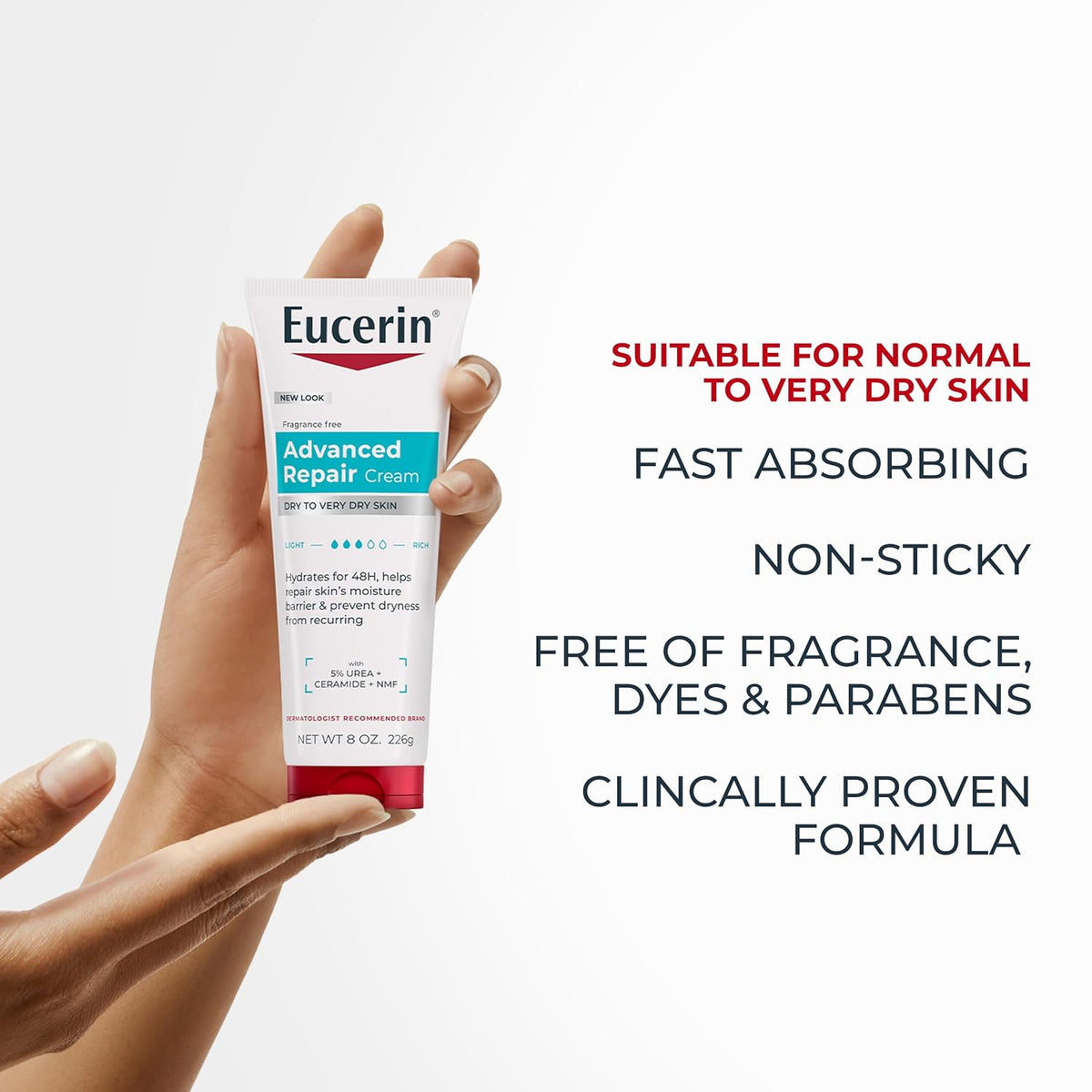 Eucerin Advanced Repair Body Cream, Urea Enriched, 8 Ounce (Pack of 12)