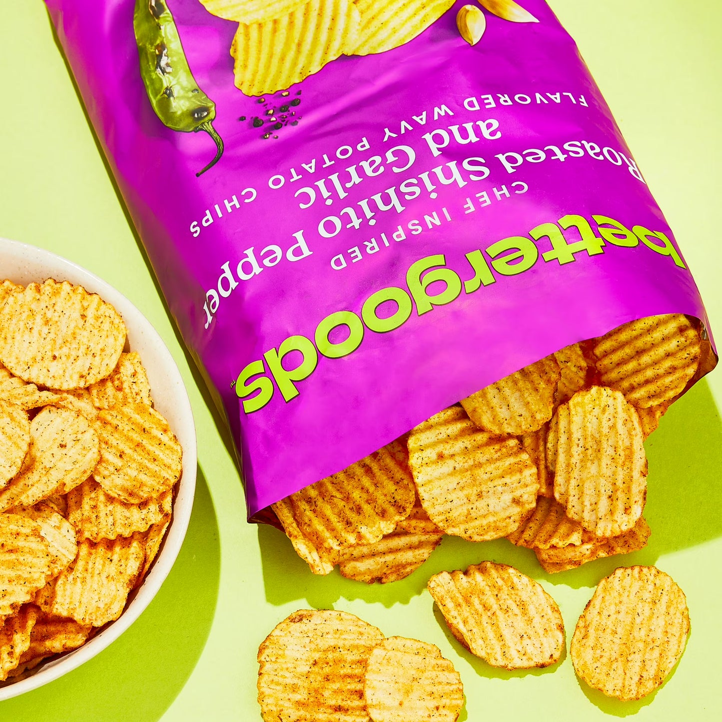 bettergoods Roasted Shishito Pepper & Garlic Wavy Potato Chips, 8 oz