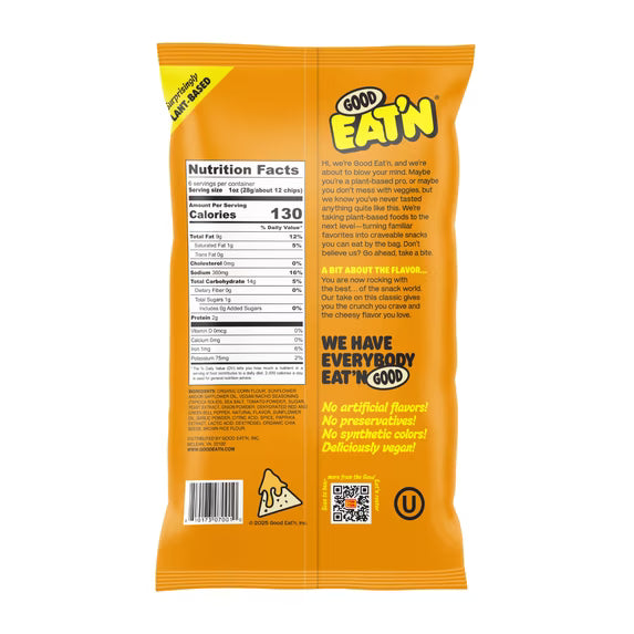 Good Eat'n Nacho Cheeze Tortilla Chips, Non-GMO Corn Snack, Gluten-Free, Vegan, 6oz
