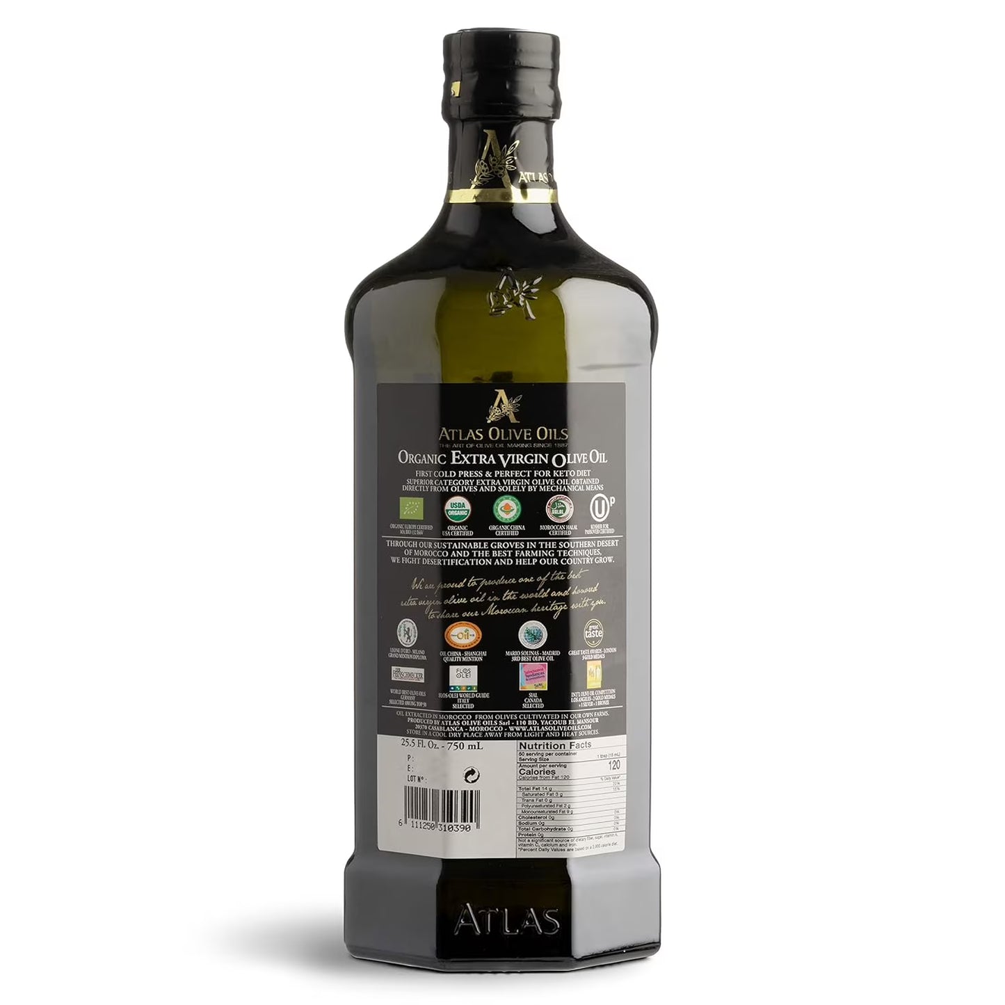 Atlas 750 ml Organic Cold Pressed Moroccan Extra Virgin Olive Oil, Polyphenol Rich, EVOO from Morocco, Newly Harvested Unprocessed by Atlas Olive Oils