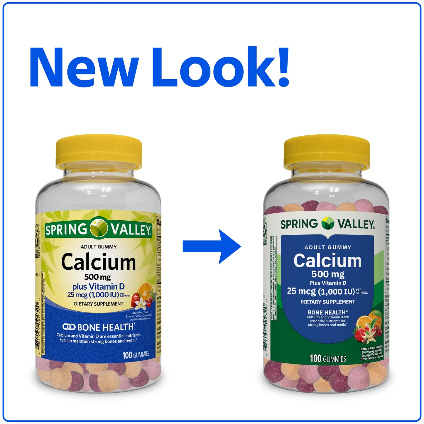 Spring Valley Calcium 500 mg Plus Vitamin D 25 mcg Gummies, 100 Count, Bone Health Dietary Supplement