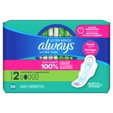 Always Ultra Thin Pads with Wings, Size 2, Long Super, 20 Count