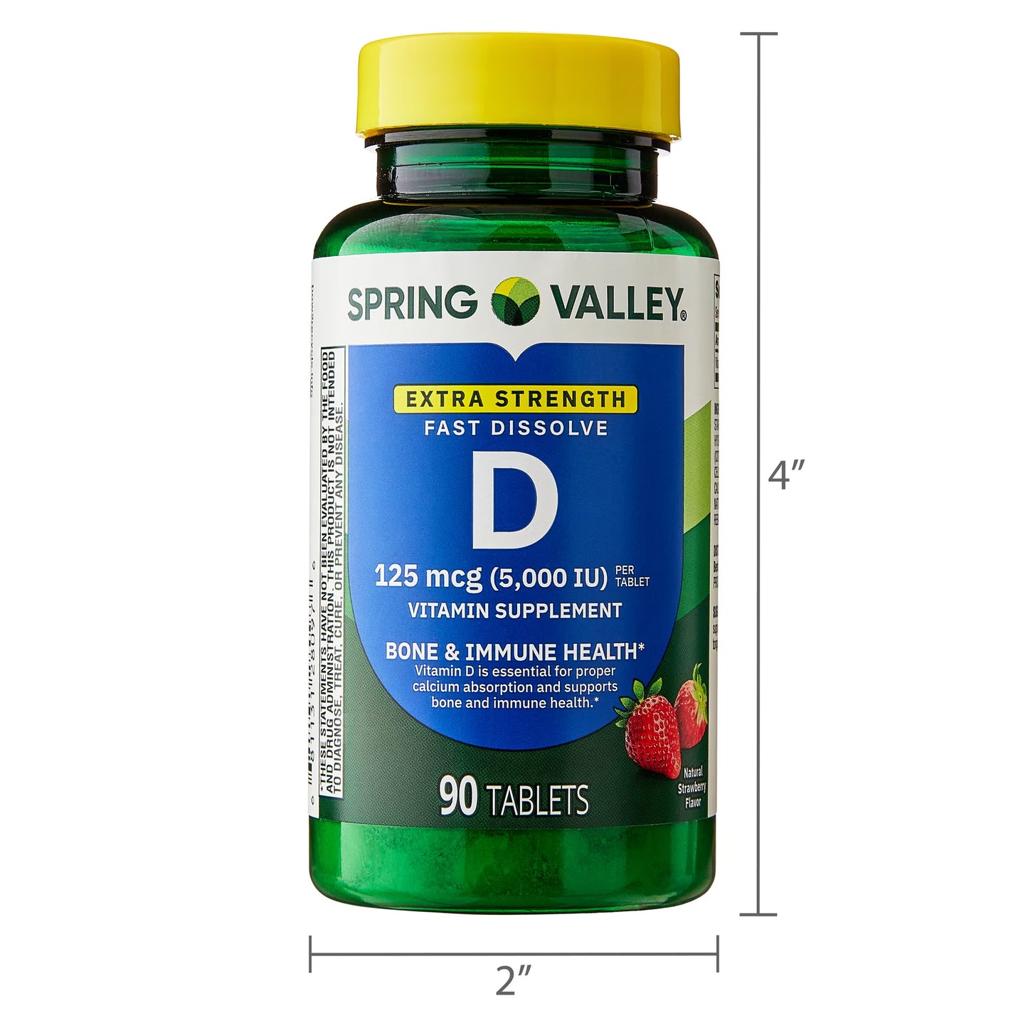 (3 pack) Spring Valley Extra Strength Vitamin D3, 125 mcg (5,000 IU), 90 Count, Strawberry Flavor, Dietary Supplement Fast Dissolve Tablets