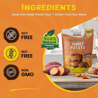 West Food Brands Sweet Potato Donut Mix for Baking, Allergen & Gluten-Free Dessert, 8.8 oz