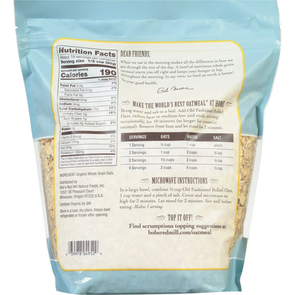 Bob's Red Mill Non-GMO Organic Old Fashioned Rolled Oats 32 oz Bag