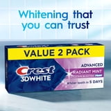 Crest Toothpaste, 3DWhite Advanced Whitening Toothpaste, Radiant Mint, 3.3 oz, 2 Pack