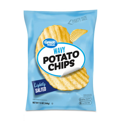 Great Value Lightly Salted Wavy Potato Chips Party Size, 13 oz