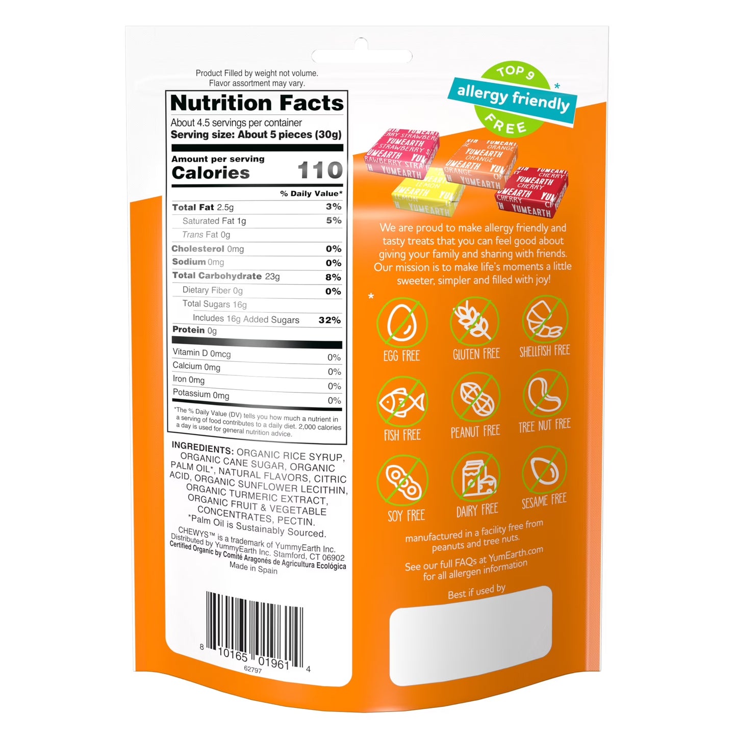YumEarth Organic Chewys Assorted Fruit Flavors, Gluten Free Chewy Candy, 5oz Bag