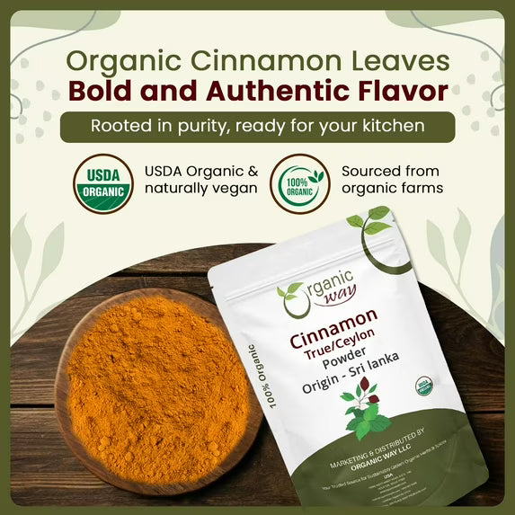 Organic Way True Ceylon Cinnamon Powder, Cinnamomum Verum, Organic, Kosher, Non-GMO, Gluten Free, (4 oz)