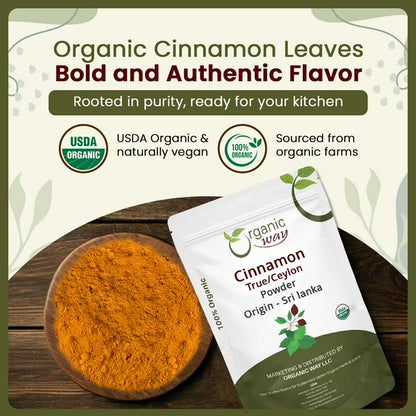 Organic Way True Ceylon Cinnamon Powder, Cinnamomum Verum, Organic, Kosher, Non-GMO, Gluten Free, (4 oz)