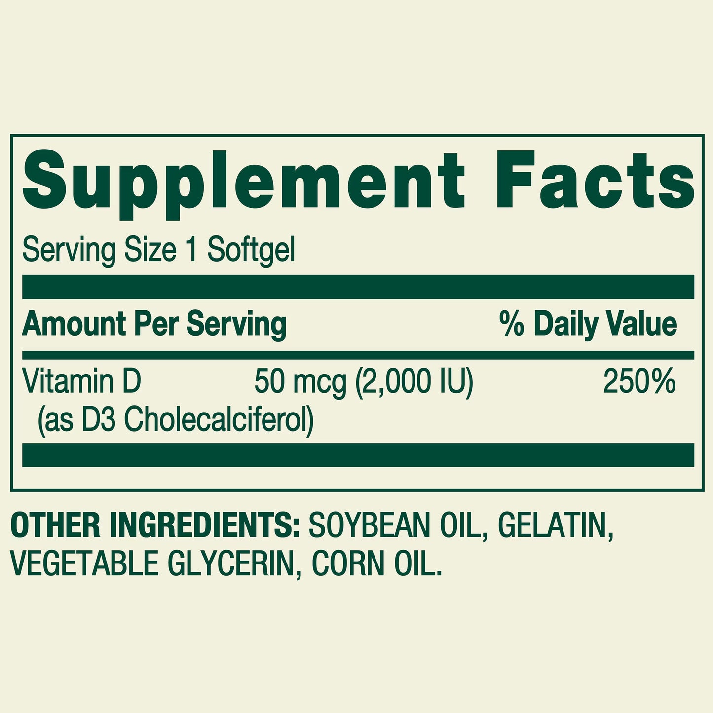 Spring Valley Vitamin D3 Softgels, 50 mcg (2,000 IU), 200 Count, Supplement for Bone and Immune Health