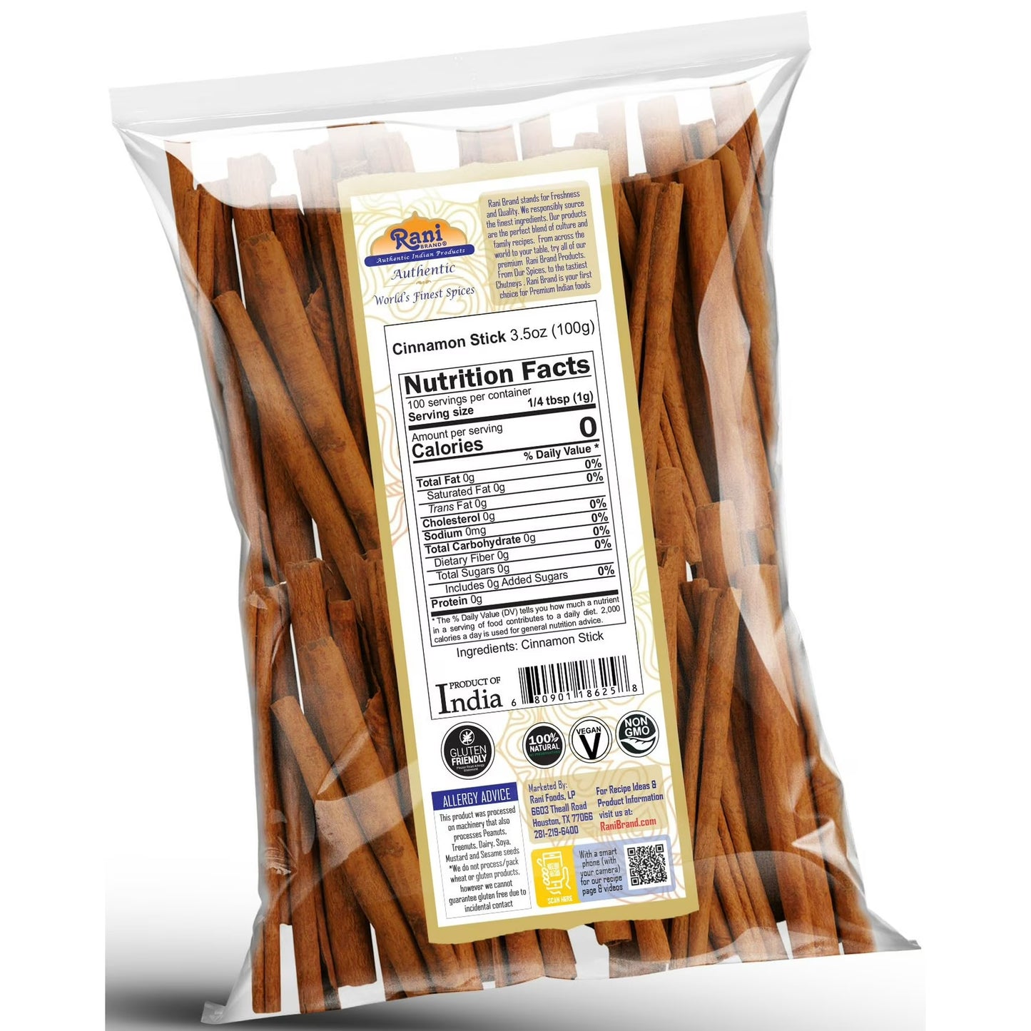 Rani Cinnamon Sticks 3.5oz (100g) - 18-22 Sticks - Strong Aroma, Perfect for Baking, Cooking & Beverages | 3+ Inches Length - Cassia Saigon Cinnamon from Vietnam | Kosher