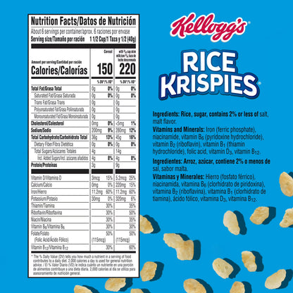 (8 pack) Kellogg's Rice Krispies Original Breakfast Cereal, 8 Vitamins and Minerals, 9 oz