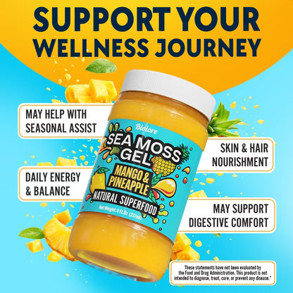 Biolore Superfood Natural Jam No Added Sugar | Mango Pineapple 8 oz | Jelly Spread with Sea Moss Gel & Fruit Purée | Vegan, GMO Free, Made in the USA