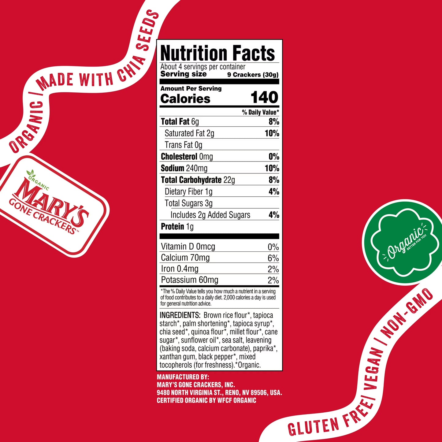 Mary’s Gone Crackers Real Thin Organic, Gluten Free Sea Salt Crackers, 4 oz