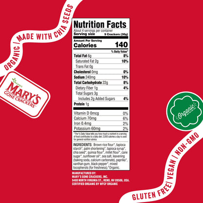 Mary’s Gone Crackers Real Thin Organic, Gluten Free Sea Salt Crackers, 4 oz