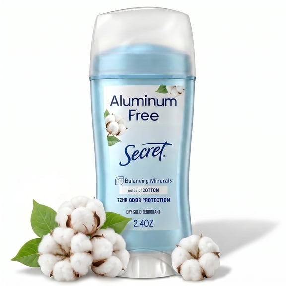 Secret Aluminum Free Women's Deodorant, Solid, Cotton, 2.4 oz
