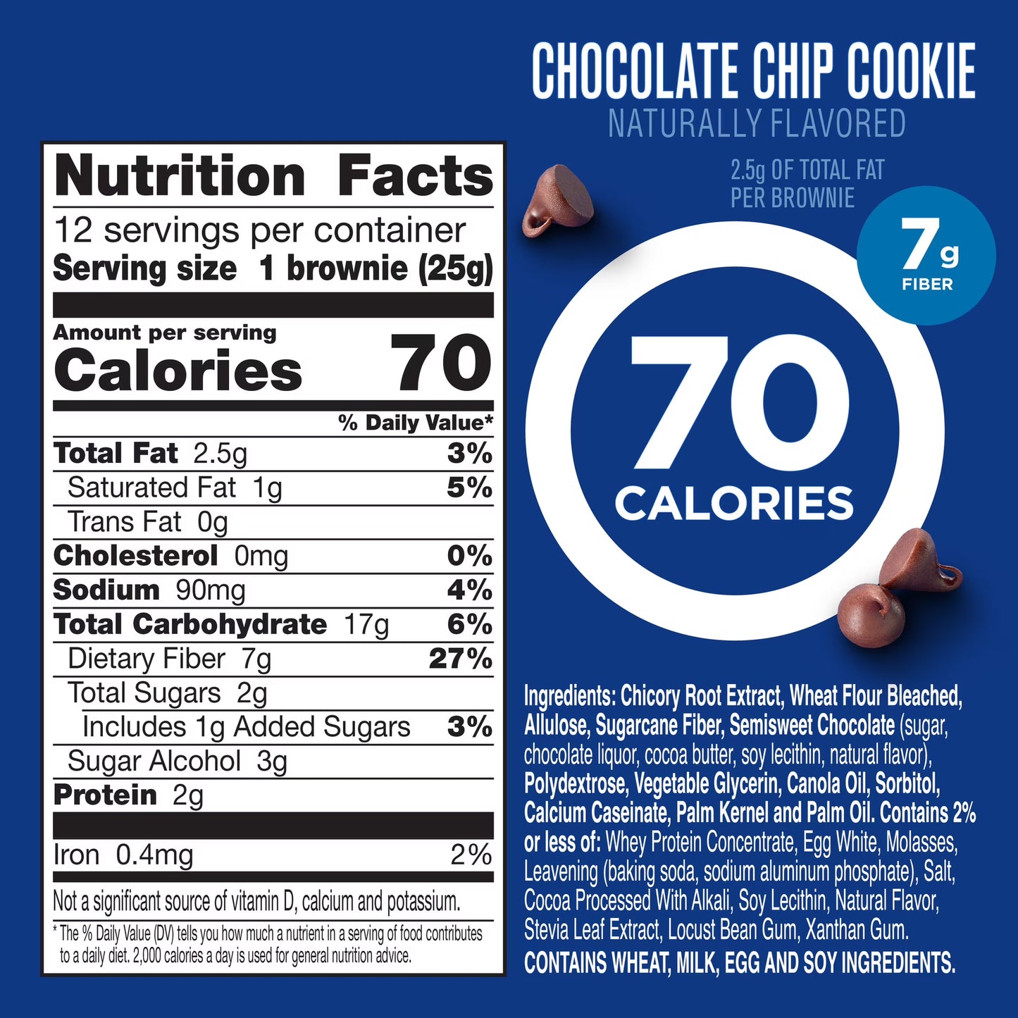 Fiber One 70 Calorie Brownies, Chocolate Chip Cookie, 2g Sugar, Value Pack, 12 Count, 10.6 oz