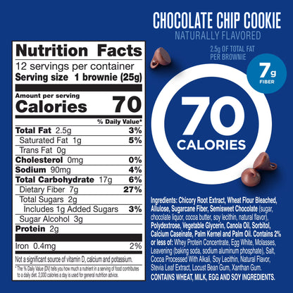 Fiber One 70 Calorie Brownies, Chocolate Chip Cookie, 2g Sugar, Value Pack, 12 Count, 10.6 oz