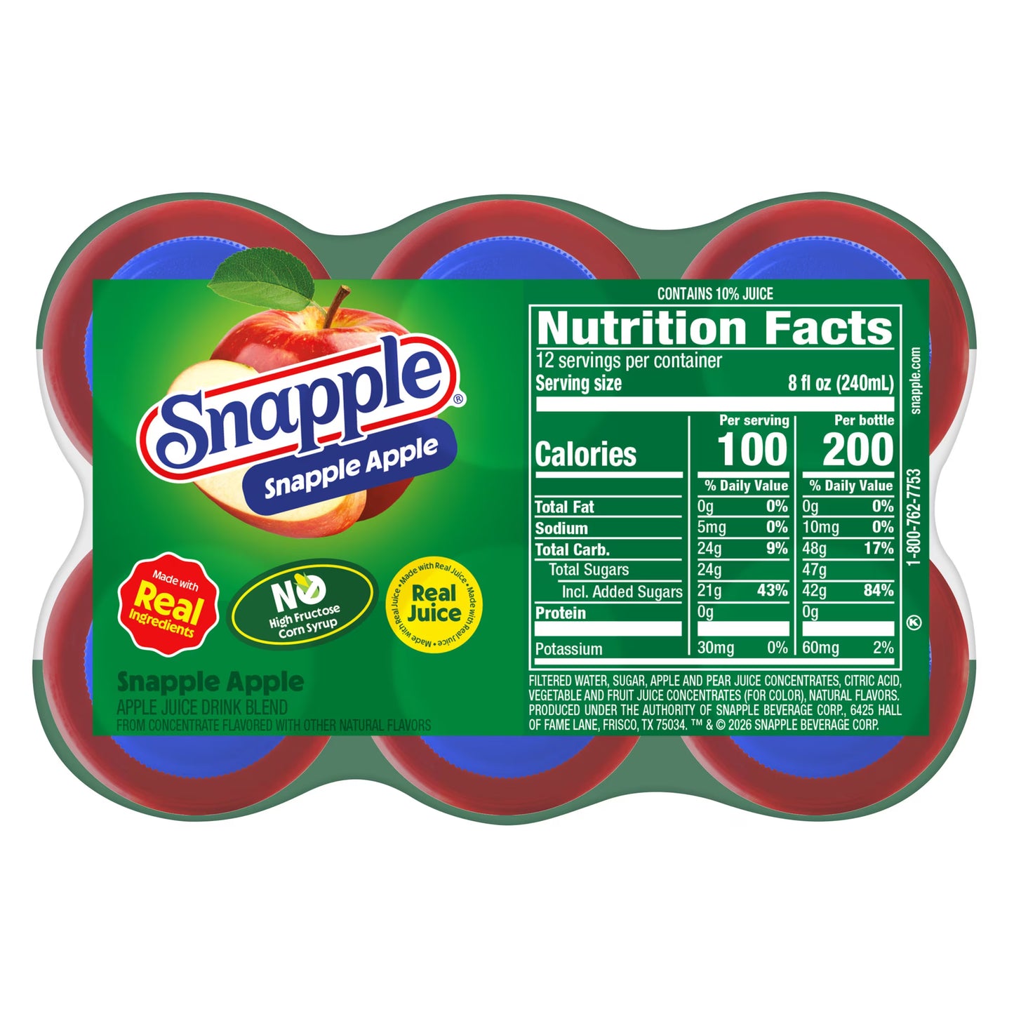 Snapple Apple Juice Drink, 16 fl oz, 6 Count Bottles