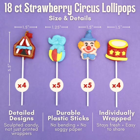 Circus Lollipops, Carnival Candy, 18 Count, 7.62 Ounce Box