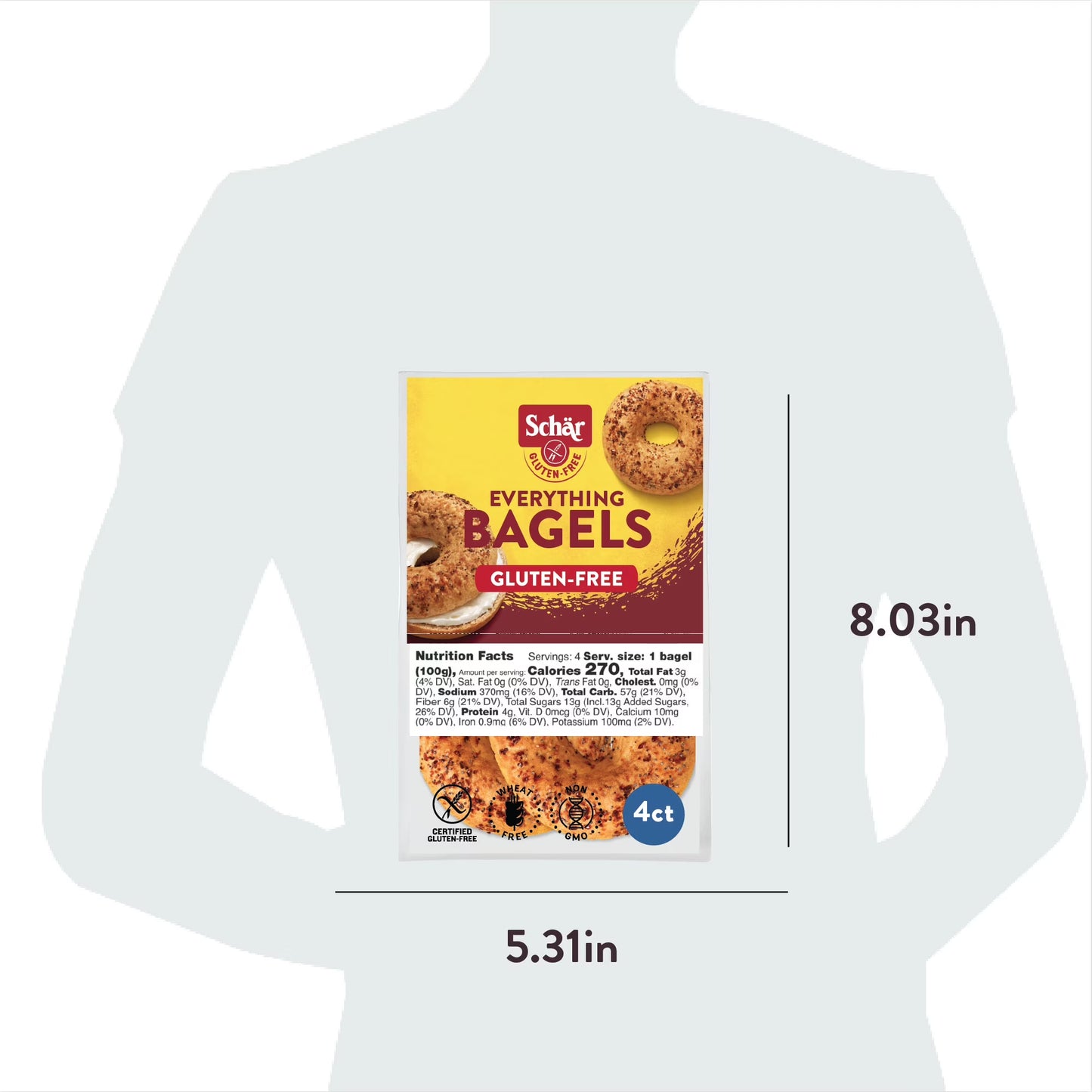 Schar Gluten Free Pre-Sliced Everything, Gluten Free Chewy Bagels, 14.1oz