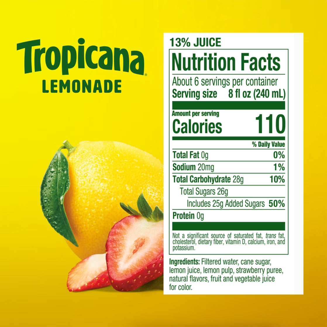 Tropicana Refreshers Strawberry Lemonade, Made with Real Lemons, 46 fl oz Bottle