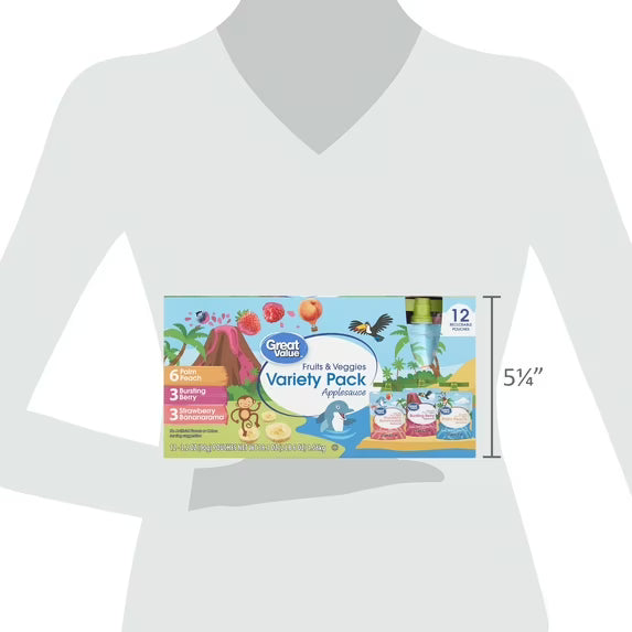 Great Value Fruits and Veggies Variety Pack Applesauce, 3.2 oz, 12 Pouches