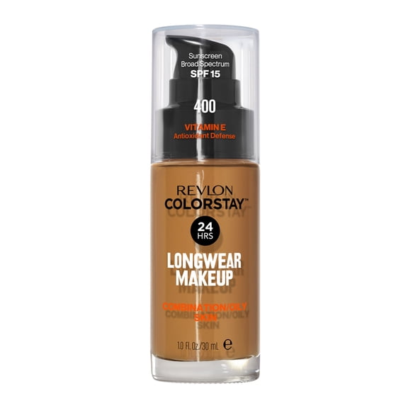 Revlon ColorStay Liquid Foundation Makeup, Matte Finish, Combination/Oily Skin, SPF 15, 400 Caramel, 1 fl oz