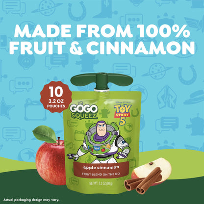 GoGo squeeZ No Sugar Added Apple Cinnamon Applesauce & Fruit Puree Pouches, 3.2 oz (10 Pack)