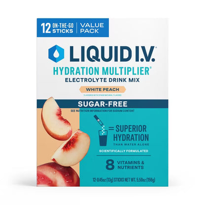 Liquid I.V. White Peach + Rainbow Sherbet Sugar Free Hydration Multiplier Combo Pack, 18 Count + 6 Count Packets, 2 Pack