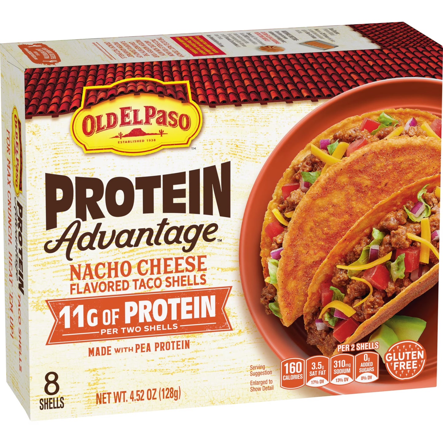 Old El Paso Protein Advantage Taco Shells, Nacho Cheese, 11g Protein, 8 Count, 4.52 oz