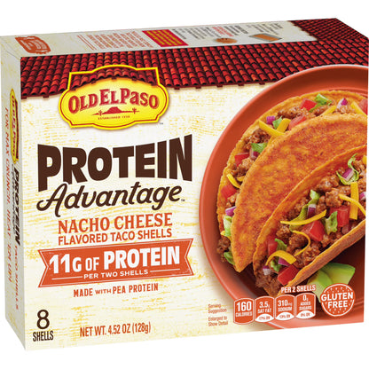 Old El Paso Protein Advantage Taco Shells, Nacho Cheese, 11g Protein, 8 Count, 4.52 oz