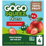 (2 pack) GoGo squeeZ No Sugar Added Apple Strawberry Applesauce Pouches, 3.2 oz (4 Pack)