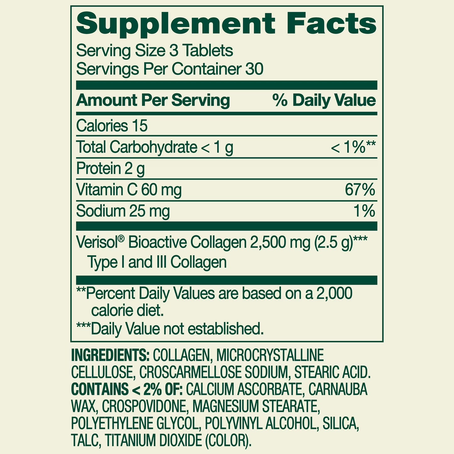 Spring Valley Highly Absorbable Collagen + C Tablets for Hair/Skin/Nail Health, 2,500 mg, 90 Count