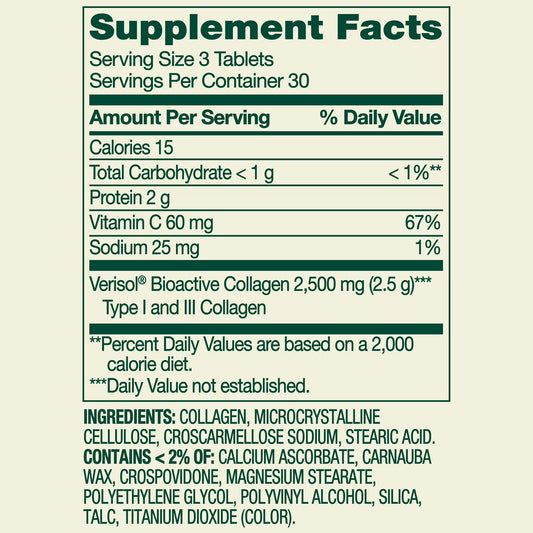 (3 pack) Spring Valley Highly Absorbable Collagen + C Tablets for Hair/Skin/Nail Health, 2,500 mg, 90 Count