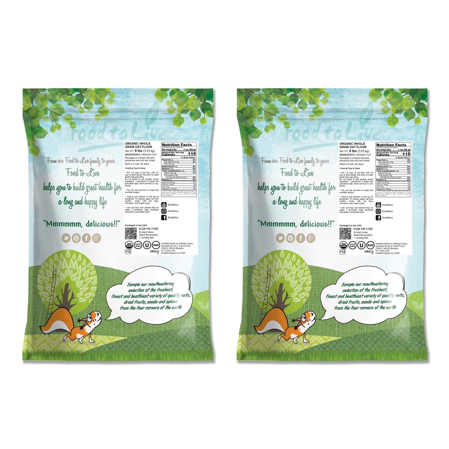 Food to Live Organic Oat Flour, 16 Pounds – Non-GMO, Fine, Kosher, Vegan, Bulk
