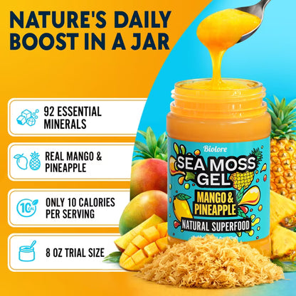 Biolore Superfood Natural Jam No Added Sugar | Mango Pineapple 8 oz | Jelly Spread with Sea Moss Gel & Fruit Purée | Vegan, GMO Free, Made in the USA