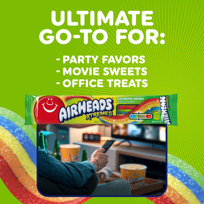 Airheads Xtremes Belts Chewy Candy, Rainbow Berry Fruit Flavor Artificially Flavored, 4.5 Ounces