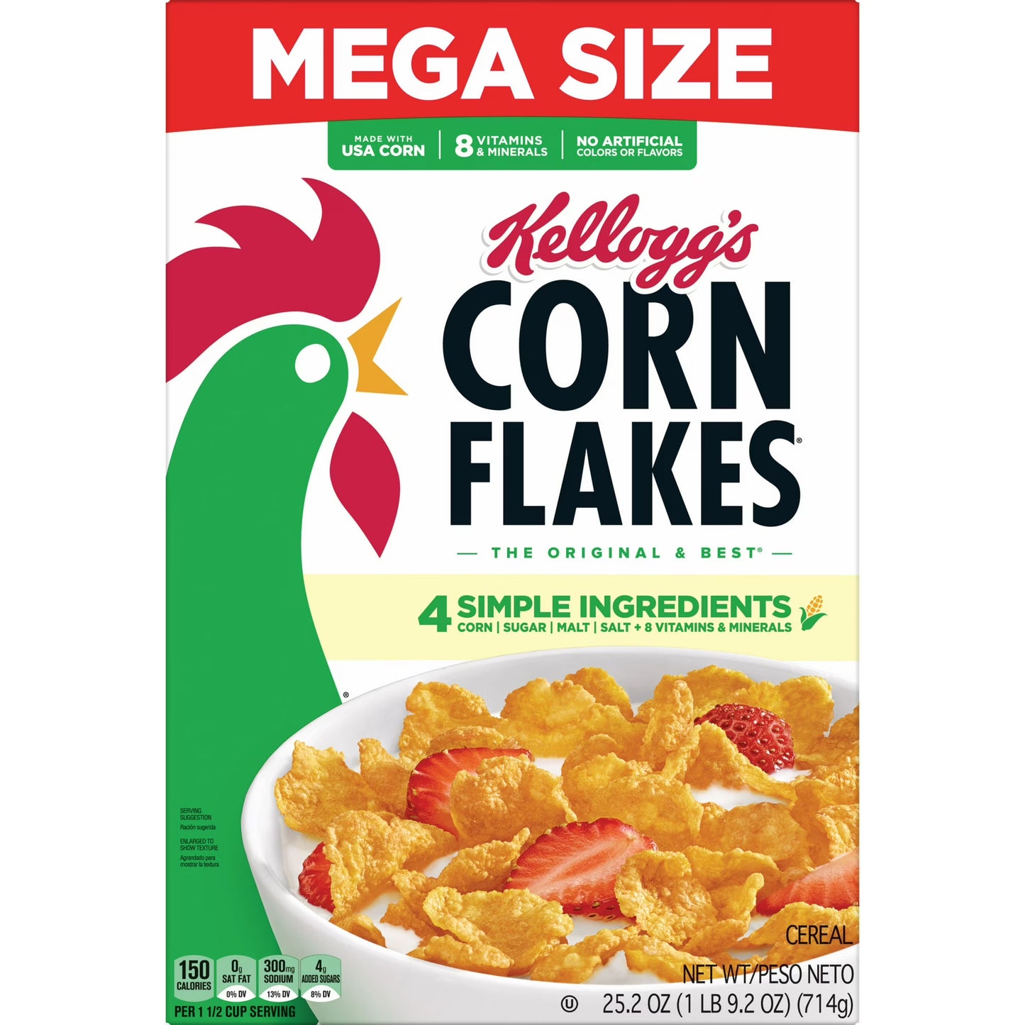 Kellogg's Corn Flakes Original Breakfast Cereal Mega Size Box, 25.2 oz