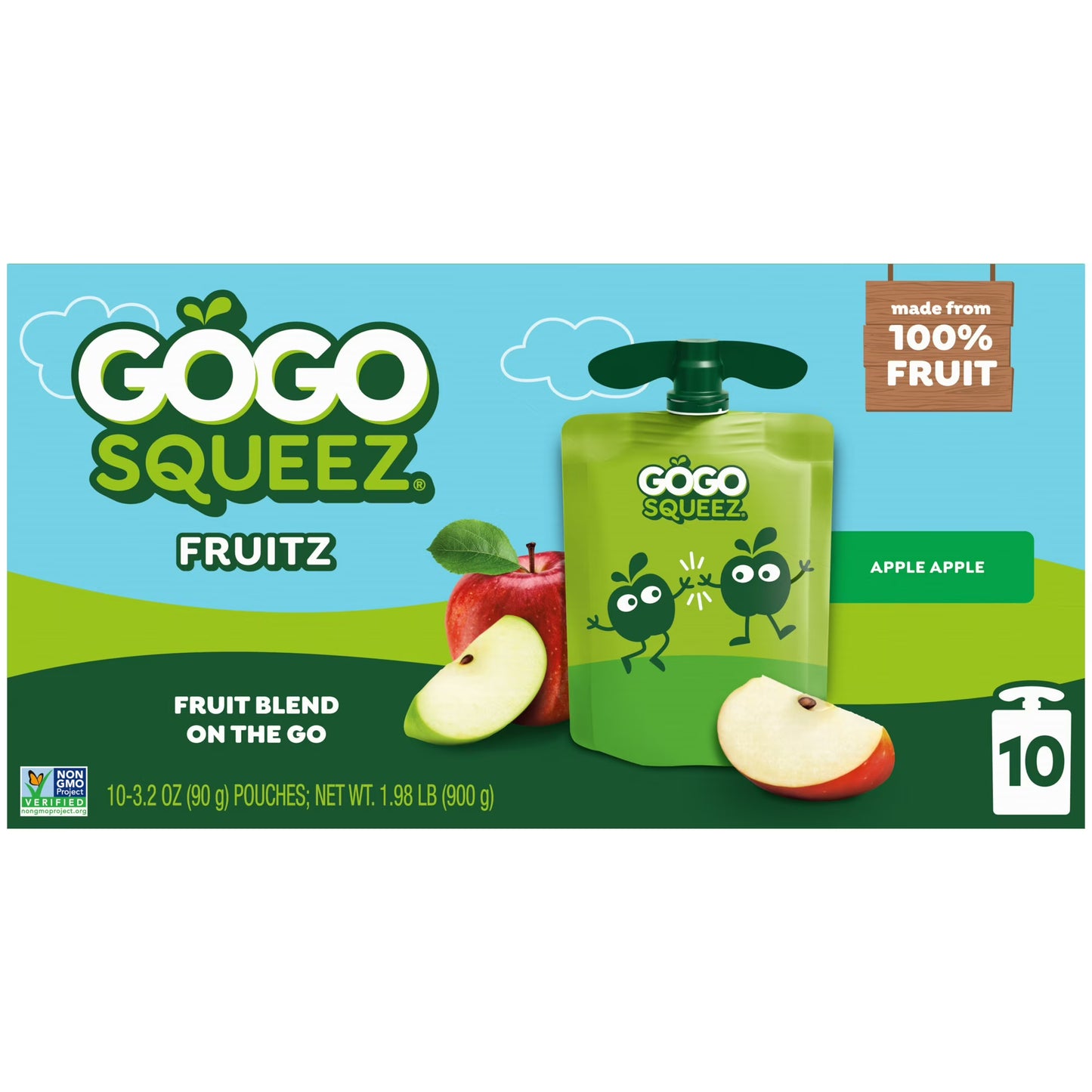 GoGo squeeZ No Sugar Added Apple Applesauce and Fruit Puree Pouches, 3.2 oz (10 Pack)