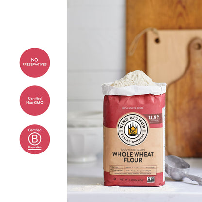 (8 pack) King Arthur Baking Company Non-GMO Project Verified, Certified Kosher 100% Whole Grain Whole Wheat Flour, 5 lb Bag