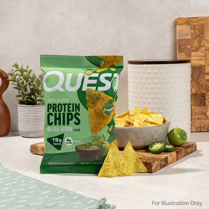 Quest Salsa Verde Flavor Tortilla Style Protein Chips, High Protein, Baked, Gluten Free, 1.1oz Bag, Single