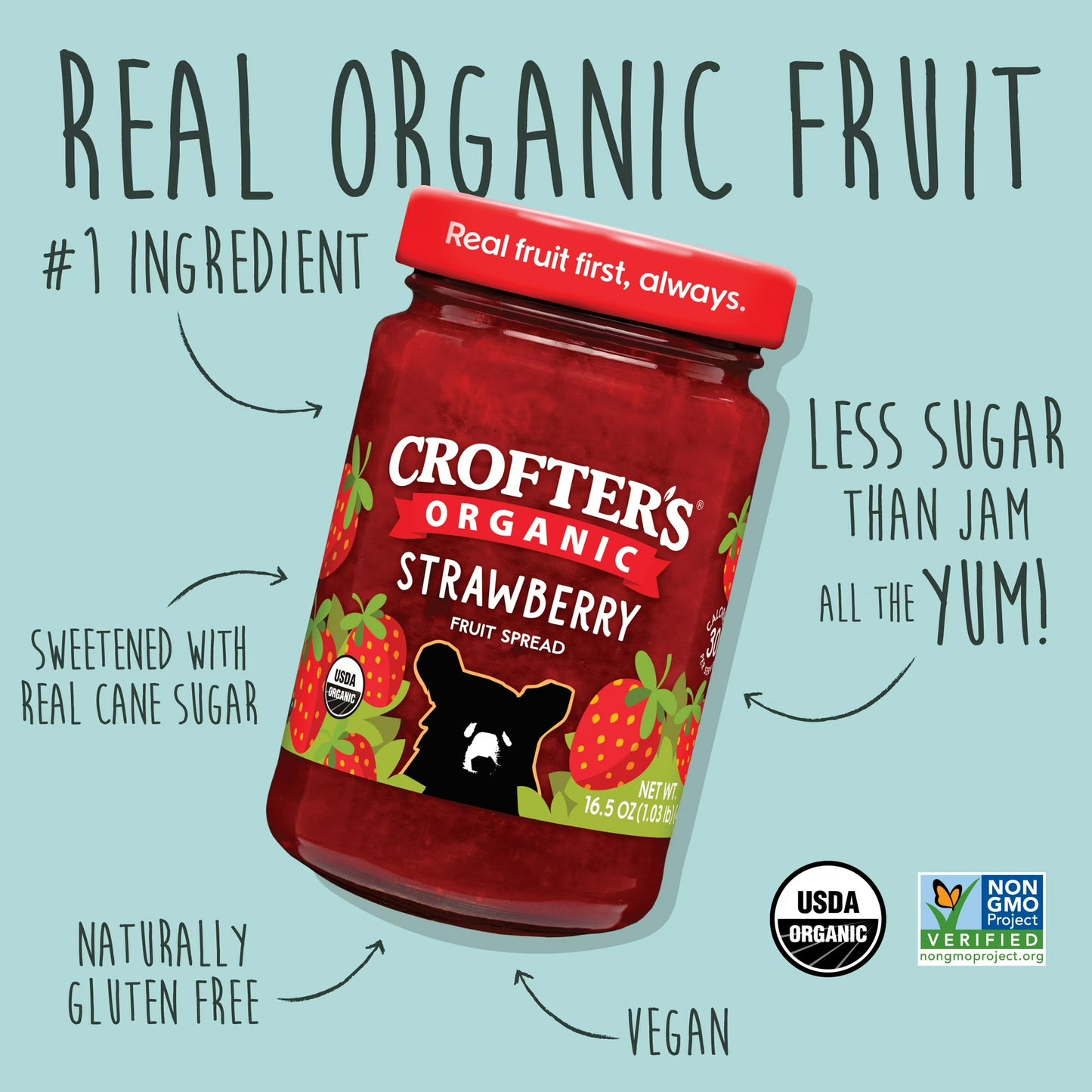Crofters Fruit Spread Organic Premium Strawberry, 16.5 oz
