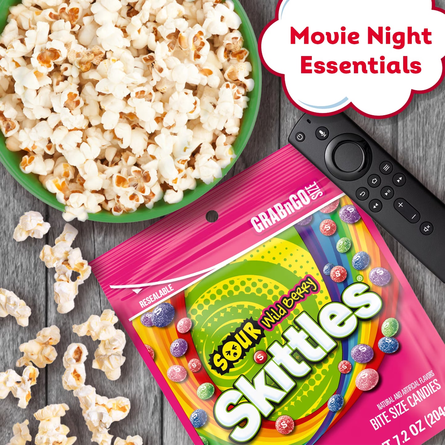 Skittles Sours Wild Berry Chewy Candy, Grab N Go - 7.2 oz Bag