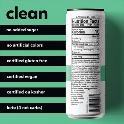 Tru Focus Seltzer, Sparkling Water, Green Tea Extract, Yerba Mate, Apple Kiwi Juice, Sugar-Free, 12 Pack