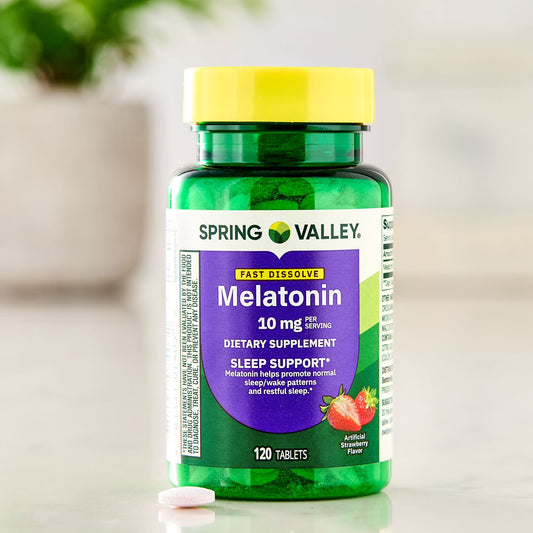 Spring Valley Fast-Dissolve Melatonin Sleep Support Dietary Supplement Tablets, Strawberry, 10 mg, 120 Count