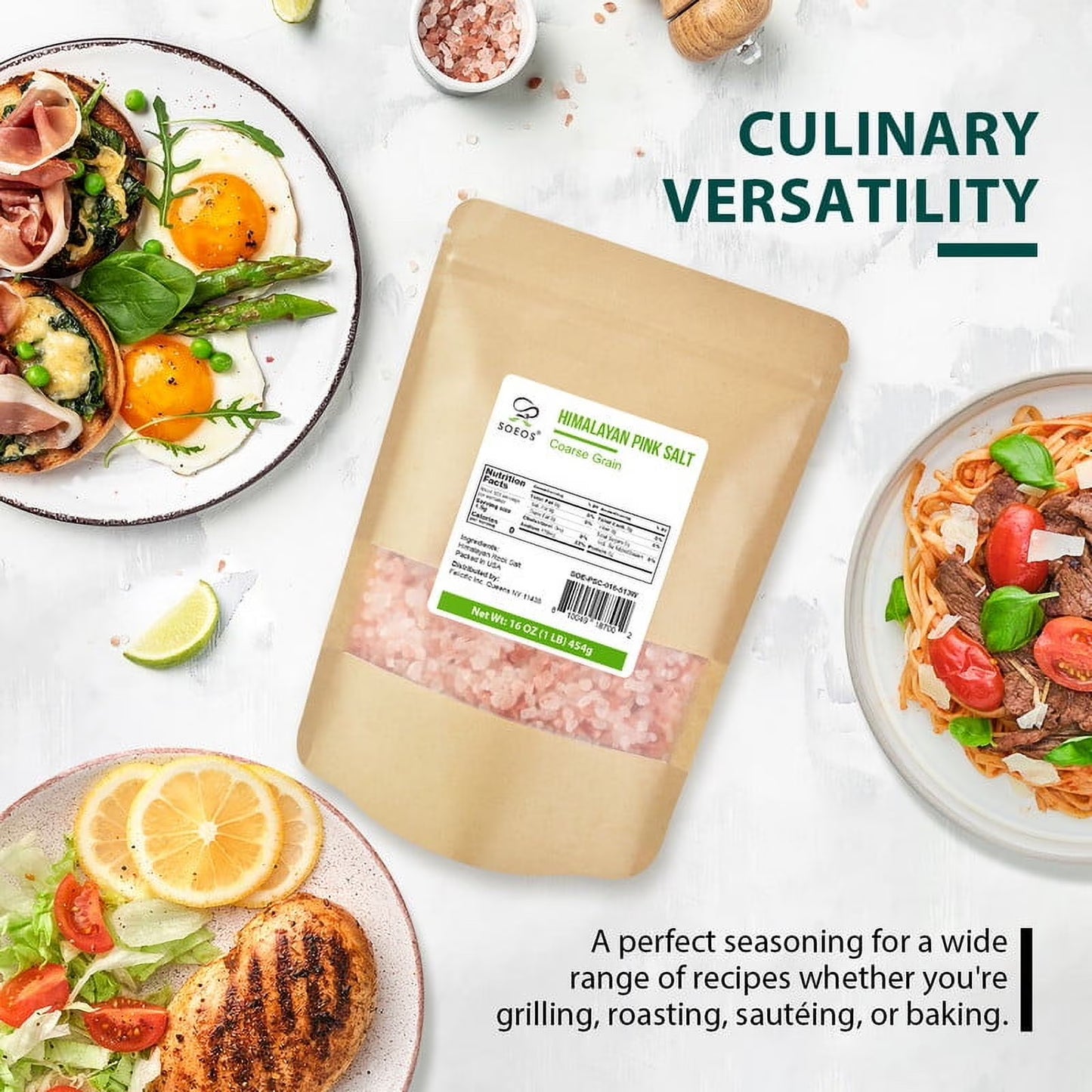 Soeos Himalayan Pink Salt, Coarse Grain, 453.59 Grams